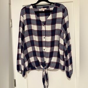 Como Vintage Navy and White Plaid Button-Down Shirt